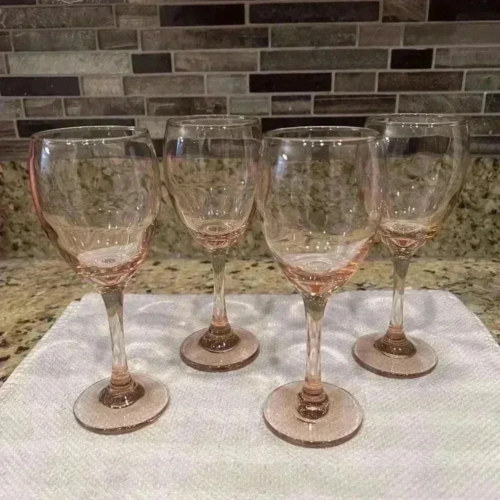 Vintage Cristar Versalles Wine Goblets - Pink‎ Rose - 7.75” Tall 10oz (Set of 4)